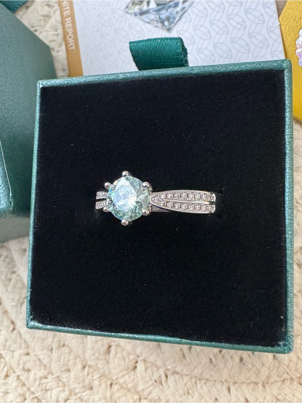 1 CT Aqua Light Blue-Green Moissanite Engagement Ring - Size 10 (GRA Certified) - Picture 5 of 10